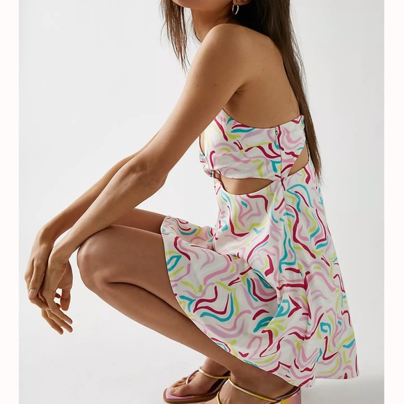 For Love And Lemons Palmer Satin Mini Dress Multi Cutout Cute Colorful - Picture 5 of 12